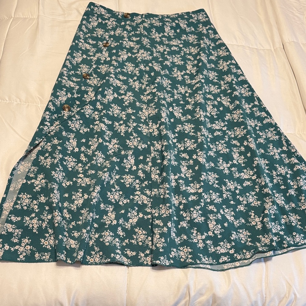 SHEIN Teal Floral A-Line Skirt